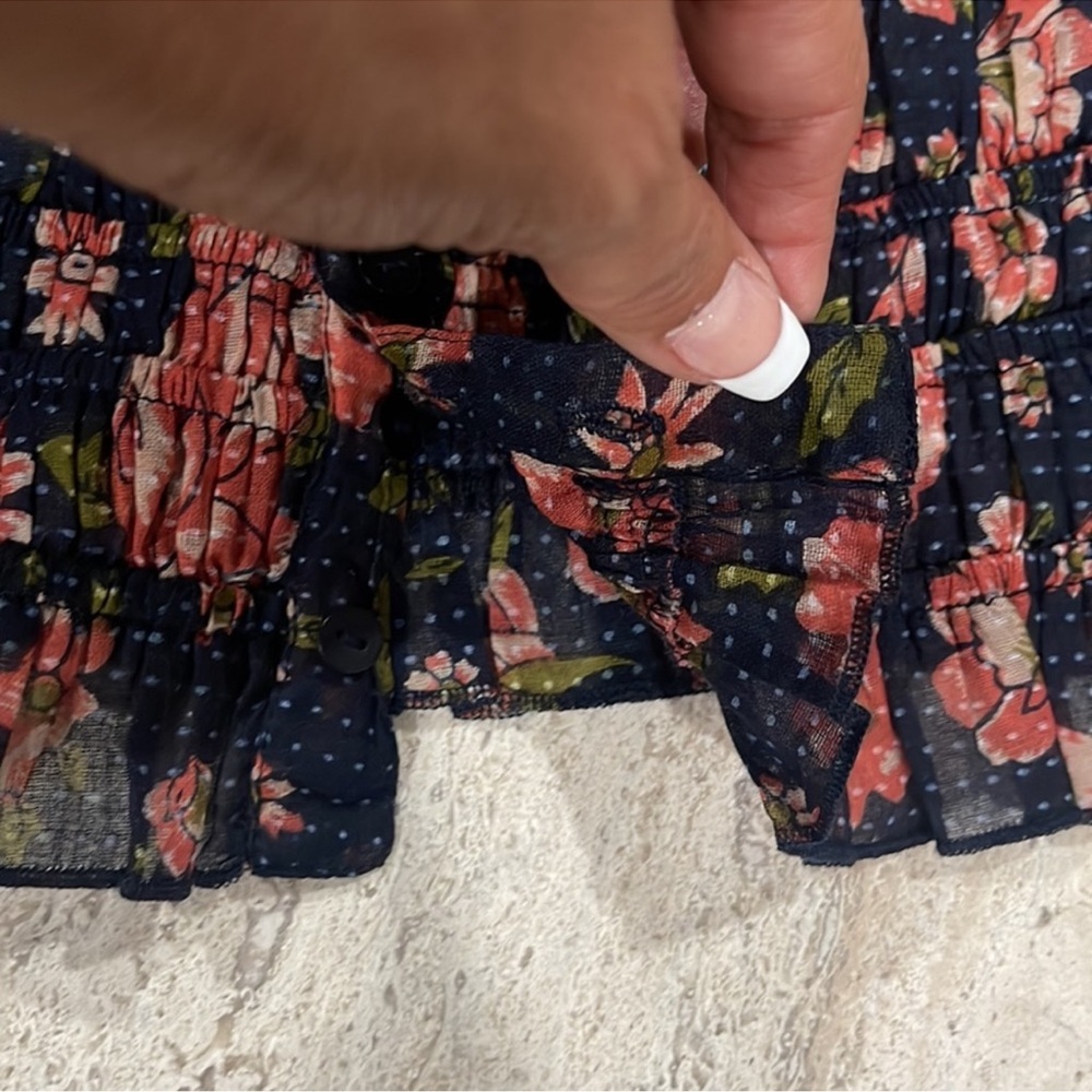 FREE PEOPLE Floral Print Smocked Women's Cropped Corset Black Red Polka Dot Sz S - Picture 6 of 8
